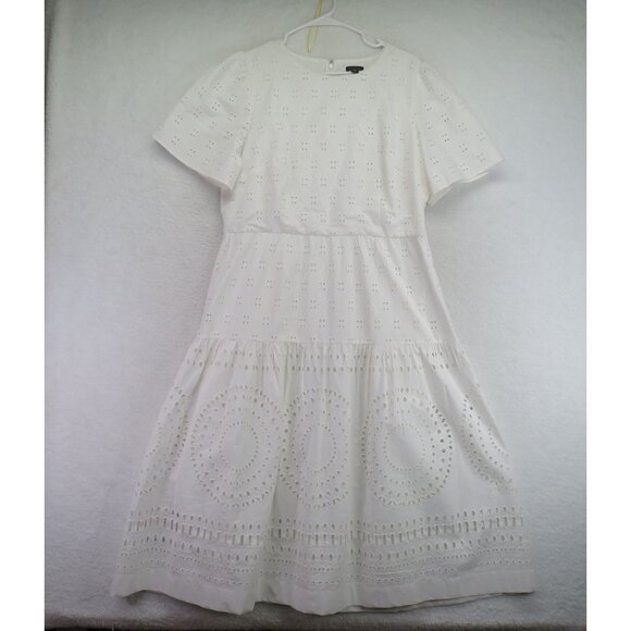 Ann Taylor Dress Womens Size 12 White Eyelet Flounce Short Sleeve Romantic - Picture 1 of 10